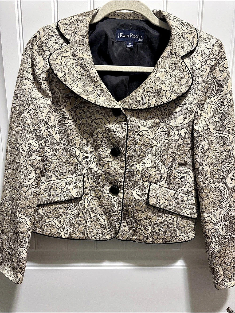 Evan-Picone Petite 4P Brocade Jacquard Floral Blazer Jacket